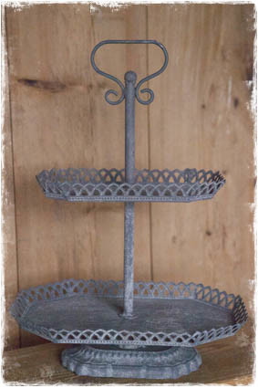 Prachtige brocante 2-laags etagere van ijzer (8-hoekig) - janenjuup