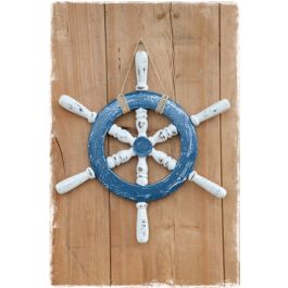 Hoshisea Houten Stuurwiel Decor, Nautische Strand Houten, Houten Schip Roer Boot, Decoratie van Het Stuurwiel van Het Schip, voor Wanddecoratie (Blauw, Wit