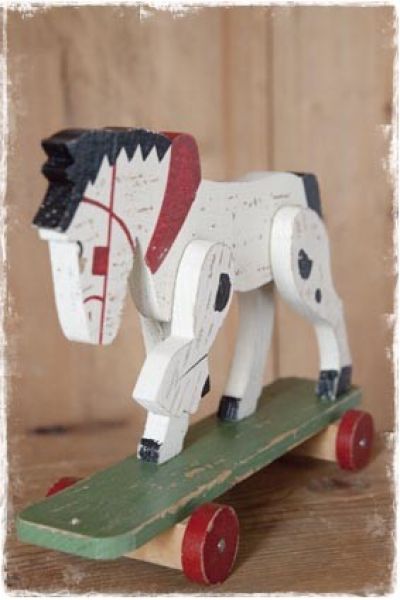 paardje op wieltjes - brocante speelgoed van vroeger - janenjuup