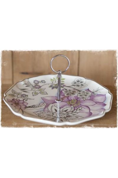 brocante etagere met paarse bloemen - jan en juup