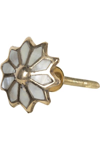 Deurknop bloem - goud & wit parelmoer (4cm)