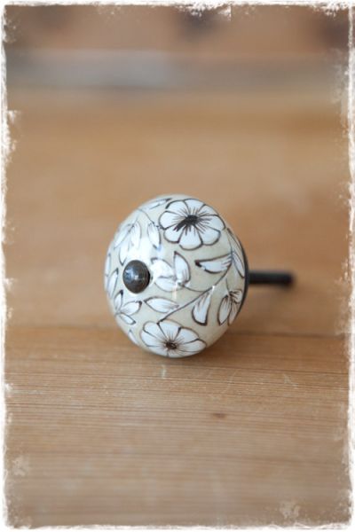 deurknop witte bloemen brocante 4cm