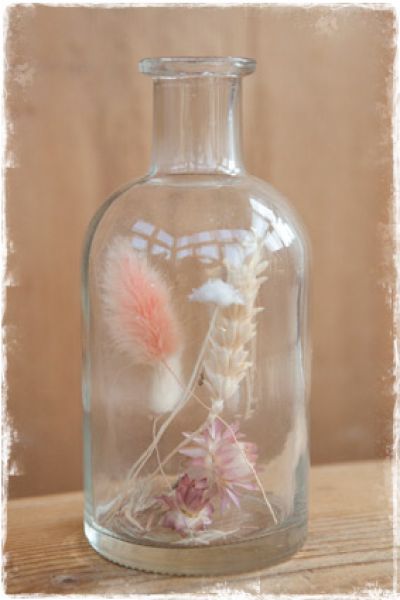 droogbloemen in flesje - zalmroze naturel bloemen