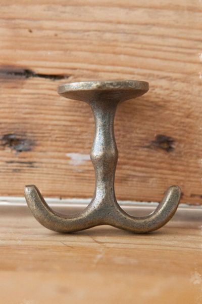 plafondhaak antiek messing dubbel klein