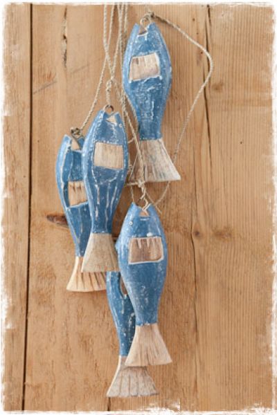 houten visjes donkerblauw hangdecoratie beach