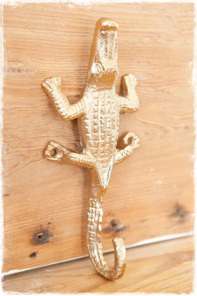 wandhaak goud krokodil 18cm