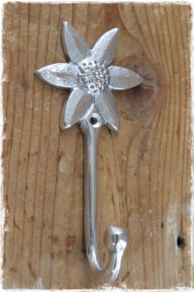 kapstokhaken bloem zilver aluminium - edelweiss - zelf maken kapstok - janenjuup webwinkel brocante woonaccesoires