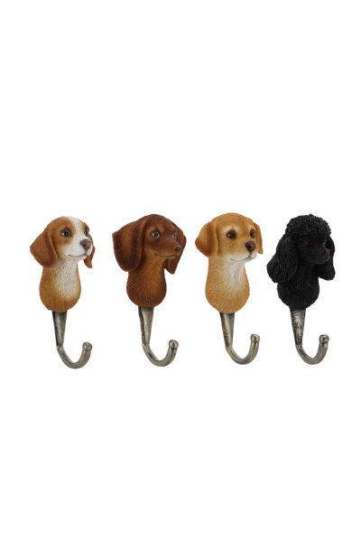 kapstokhaakjes 4 hondenkoppen (beagle, teckel, labrador, poedel)