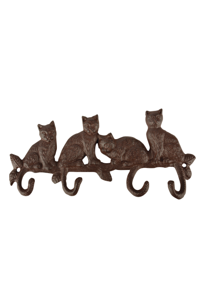 kapstokje 4 haken katten met staartjes als haak - gietijzer