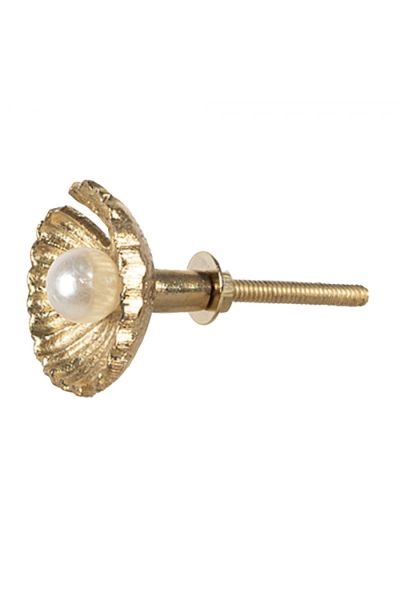 Kastknopje 'schelp met parel' - goud & wit (4cm)