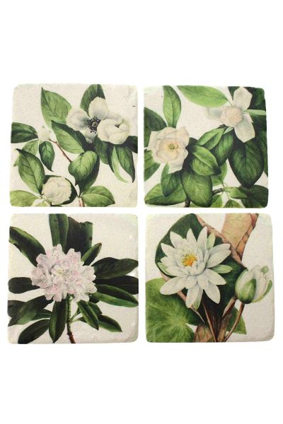 Onderzetters 'witte bloemen' (set van 4) - groen & wit (10cm)