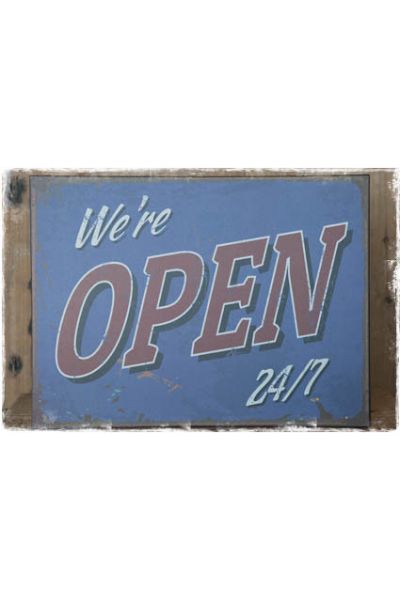 vintage brocante open closed bord we're open 24/7 - janenjuup