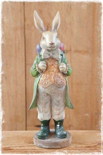 paashaas brocante goud met mand eitjes 30cm