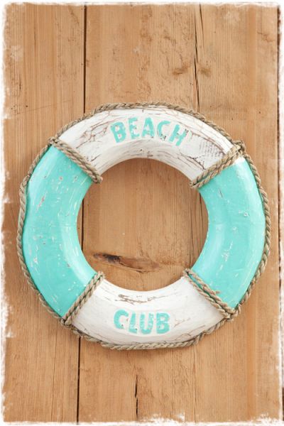 houten reddingsboei decoratie beach club wit mint groen 20cm