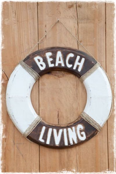 reddingsboei decoratie beach living wit bruin 40cm