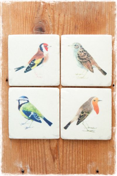 set onderzetters voor glazen vintage vogels