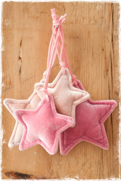 sterren fluweel roze oudroze 7cm 9cm