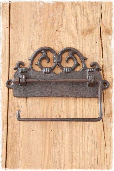 toiletrolhouder zwart bruin gietijzer - brocante landelijke stijl