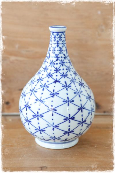 Porseleinen bol vaas - blauw wit (21,5cm)