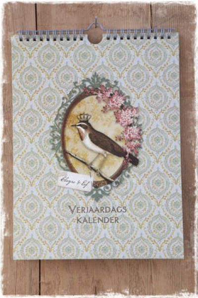 verjaardagskalender brocante clayre eef vogel bloemen - webwinkel janenjuup