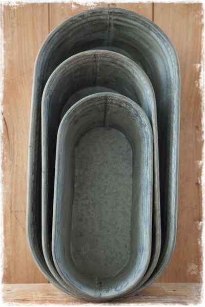 zinken bakken ovaal 62cm, 52cm en 43cm