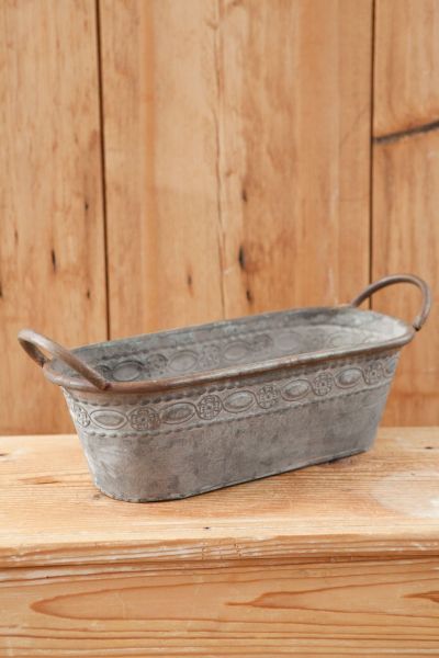 zinken plantenbak ovaal decoratieve bloemenrand 40cm