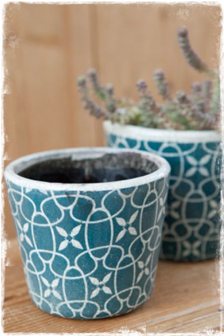 Bloempotten voor binnen - aardewerk blauw wit craquelé (12cm 14cm) | Jan&Juup